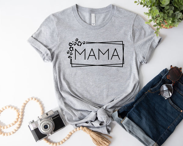 Leopard Framed Mama - Bella + Canvas Jersey Tee